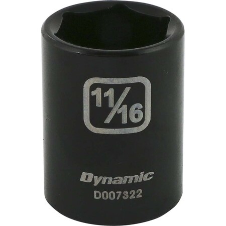 Dynamic 3/8" Drive Standard Socket, Black Phosphate, Tools 3/8" Drive 6 Point SAE, 11/16" Standard Length D007322